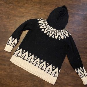 LOFT NAVY HOODED FAIR ISLE SWEATER SIZE M